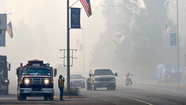 Wildfire smoke in Seeley Lake, Montana, in 2017